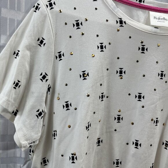 Rafaella Weekend Top Womens Size XL Color White Short Sleeve Rhinstone Boho - Picture 9 of 12